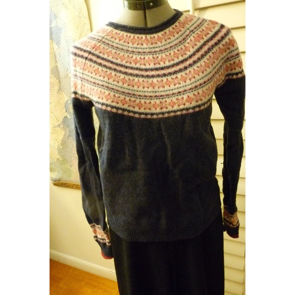 Anthropologie Tabitha Webb Wool Sweater Fair Isle Floral Yoke Navy Pink Nordic S